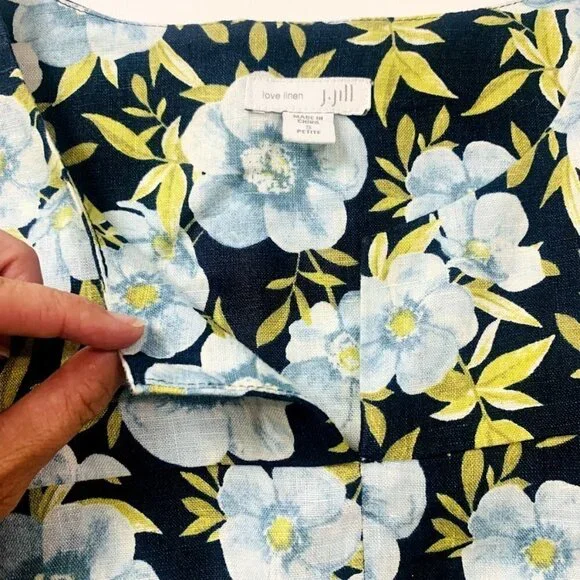 J. Jill Dress Love Linen Floral Hibiscus Shift Small Petite Tropical Hawaii Midi - Picture 6 of 11